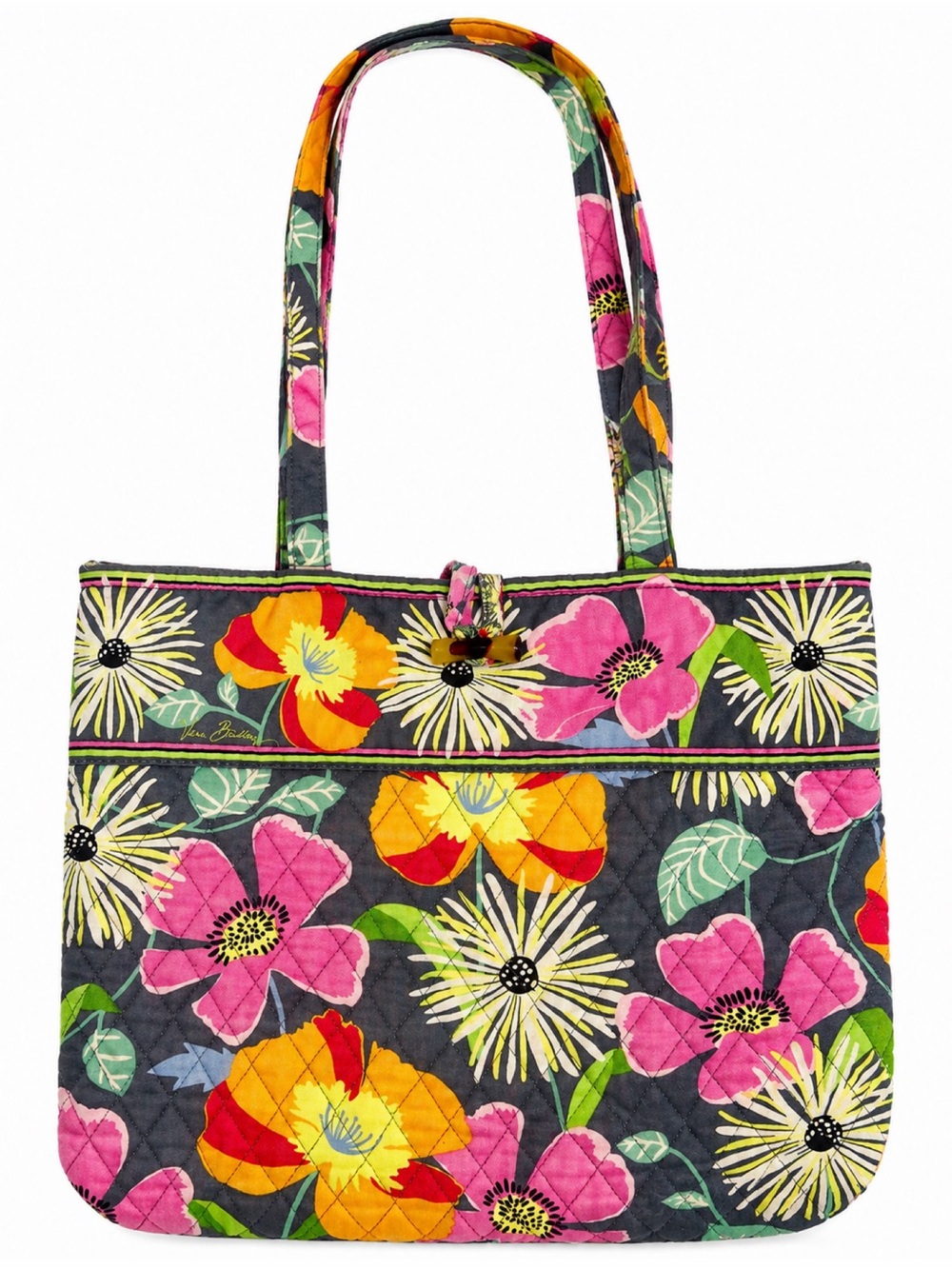Vera Bradley Jazzy Blooms Quilted Tote Bag Retired Floral Cotton Shoulder Purse